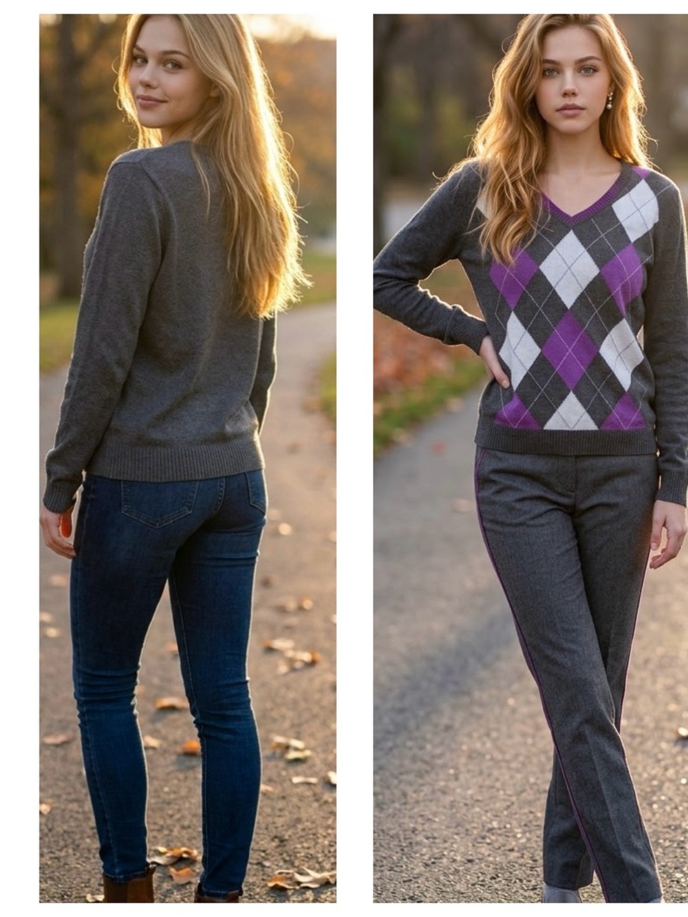IZOD women's Sz XL Cotton v-neck long-sleeve argyle pullover sweater Gray multi